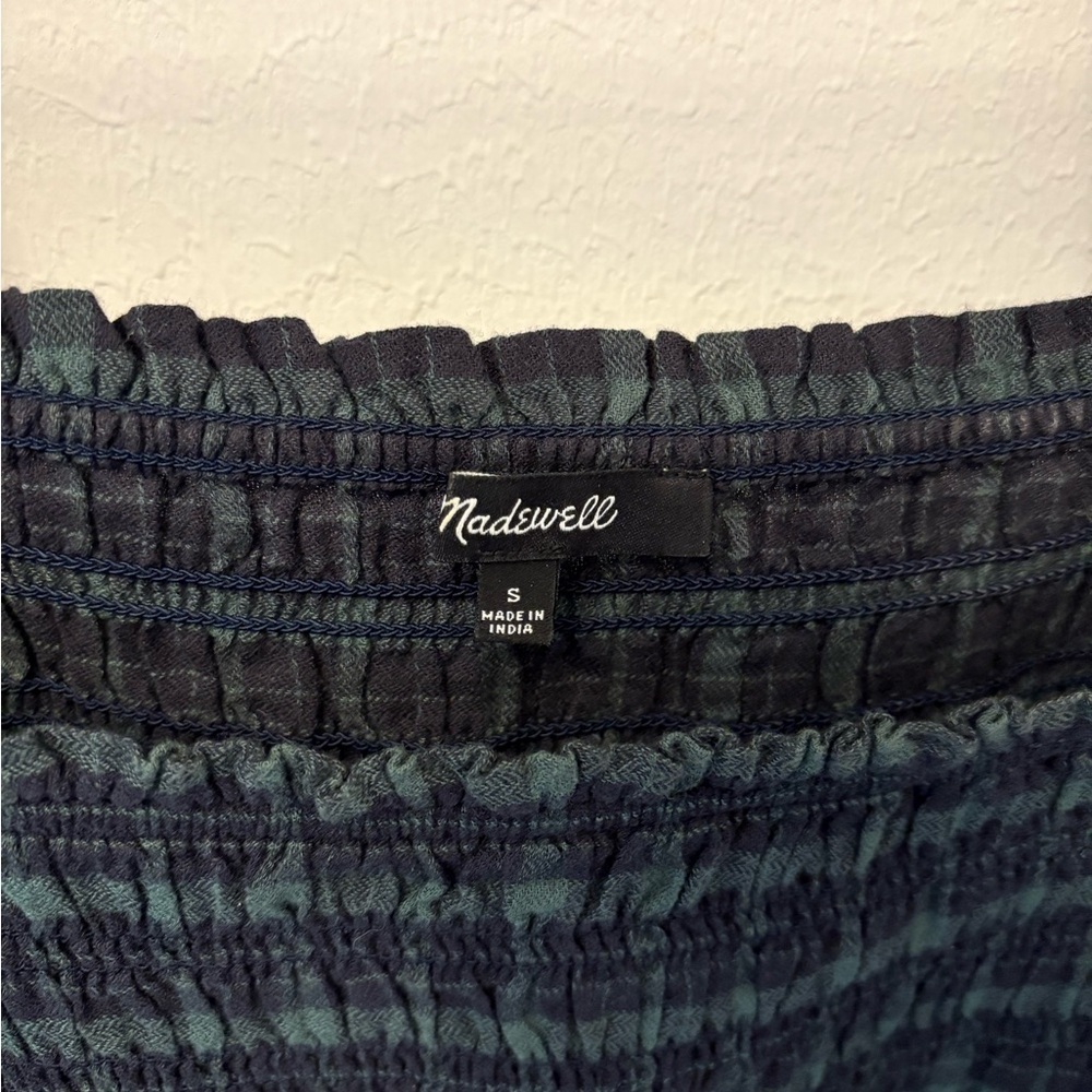 Madewell Lucie Smocked Bubble Sleeve Plaid Top Small - Picture 2 of 6